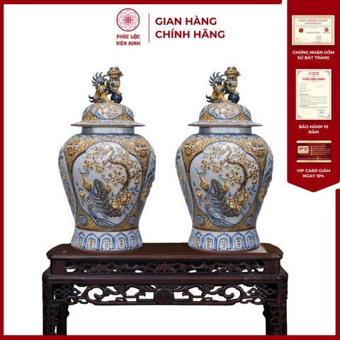 Chóe Tứ Cảnh Men Rạn Đắp Nổi Gốm Sứ Bát Tràng - Gốm Sứ Phúc Lộc Viên Minh - PLVM1603