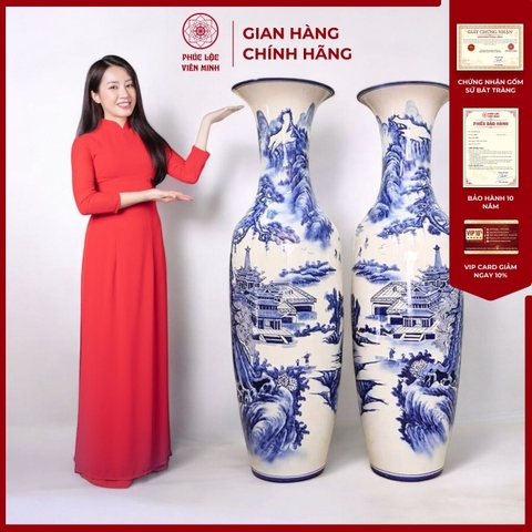 Đôi Lộc Bình Họa Tiết Đơn Cảnh Gốm Sứ Bát Tràng - Phúc Lộc Viên Minh - PL065