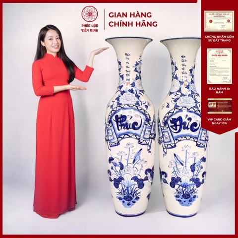 Đôi Lộc Bình Họa Tiết Phúc Đức Gốm Sứ Bát Tràng - Phúc Lộc Viên Minh - PL066