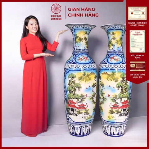 Đôi Lộc Bình Họa Tiết Vẽ Màu Gốm Sứ Bát Tràng - Phúc Lộc Viên Minh - PL069