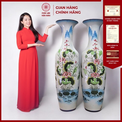 Đôi Lộc Bình Họa Tiết Đơn Cảnh Gốm Sứ Bát Tràng - Phúc Lộc Viên Minh - PL070