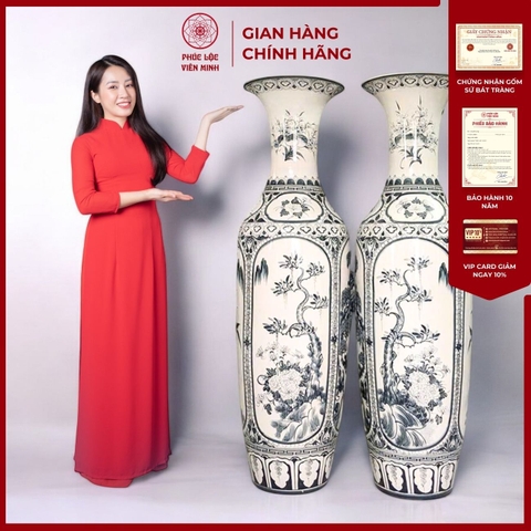 Đôi Lộc Bình Họa Tiết Tứ Cảnh Gốm Sứ Bát Tràng - Phúc Lộc Viên Minh - PL071