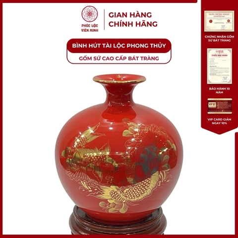 Bình Hút Lộc Niên Niên Hữu Dư Vẽ Vàng Kim Gốm Sứ Bát Tràng - Phúc Lộc Viên Minh - PLVM146