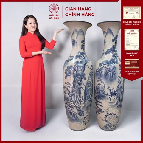 Đôi Lộc Bình Họa Tiết Đơn Cảnh Gốm Sứ Bát Tràng - Phúc Lộc Viên Minh - PL073