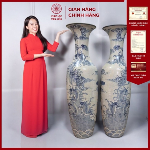 Đôi Lộc Bình Họa Tiết Đơn Cảnh Gốm Sứ Bát Tràng - Phúc Lộc Viên Minh - PL074