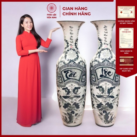 Đôi Lộc Bình Cao Tài Lộc Gốm Sứ Bát Tràng - Phúc Lộc Viên Minh - PL029