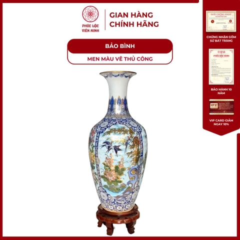 Bảo Bình Men Màu Tứ Cảnh Gốm Sứ Bát Tràng - Phúc Lộc Viên Minh - PL1535