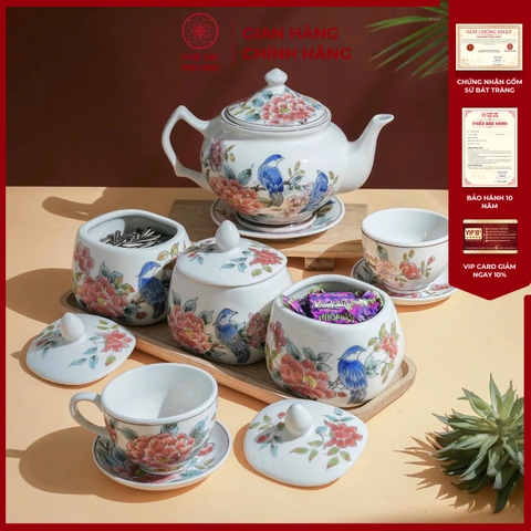 Bộ Hũ Mứt Họa Tiết Phù Dung Gốm Sứ Bát Tràng - Phúc Lộc Viên Minh - PL004