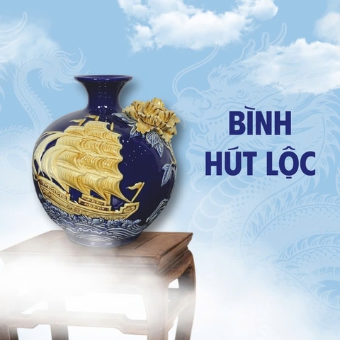 Bình Hút Lộc Men Xanh Thuận Buồm Xuôi Gió Gốm Sứ Bát Tràng - Gốm Sứ Phúc Lộc Viên Minh - PLVM1552
