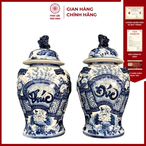 Chóe Cuốn Thư Phúc Đức Men Lam Gốm Sứ Bát Tràng - Gốm Sứ Phúc Lộc Viên Minh - PLVM1608