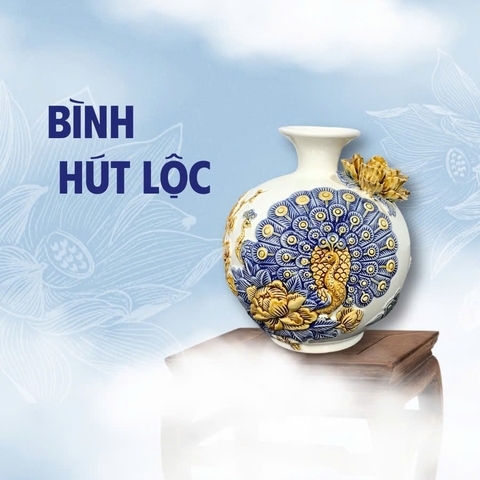 Bình Hút Lộc Công Đào Men Trắng Gốm Sứ Bát Tràng - Gốm Sứ Phúc Lộc Viên Minh - PLVM1581
