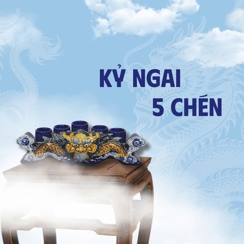 Kỷ Ngai 5 Chén Men Xanh Gốm Sứ Bát Tràng - Gốm Sứ Phúc Lộc Viên Minh - PLVM1543