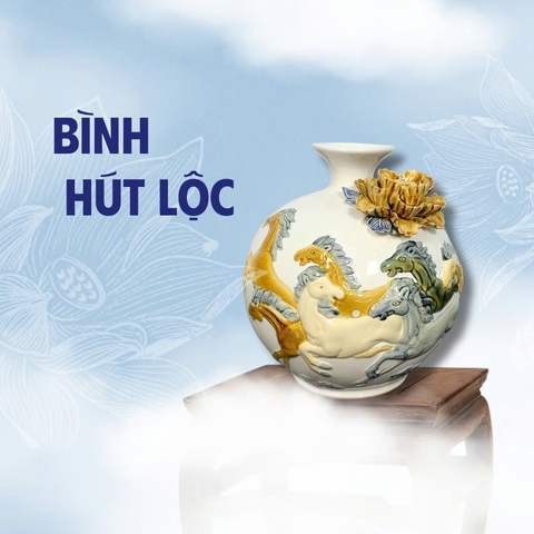 Bình Hút Lộc Mã Đáo Thành Công Men Trắng Gốm Sứ Bát Tràng - Gốm Sứ Phúc Lộc Viên Minh - PLVM1582