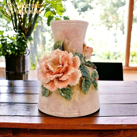 Bình Hoa Cao Cấp Đắp Nổi Độc Bản Gốm Sứ Bát Tràng - Phúc Lộc Viên Minh - VM540