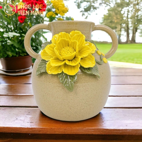 Bình Hoa Cao Cấp Đắp Nổi Độc Bản Gốm Sứ Bát Tràng - Phúc Lộc Viên Minh - VM528