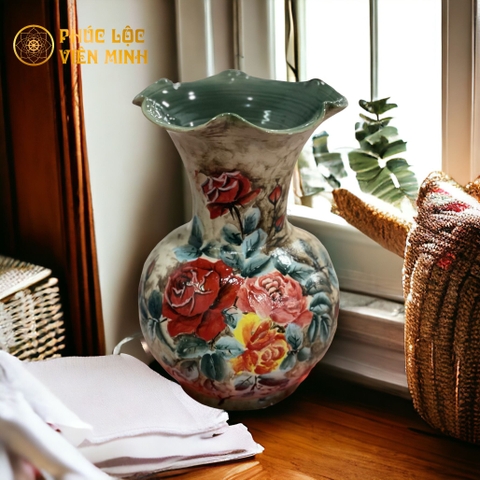 Bình Hoa Cao Cấp Vẽ Tay Độc Bản Gốm Sứ Bát Tràng - Phúc Lộc Viên Minh - VM480