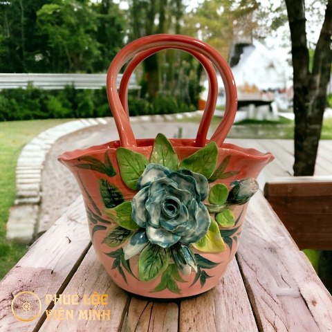 Bình Hoa Cao Cấp Đắp Nổi Độc Bản Gốm Sứ Bát Tràng - Phúc Lộc Viên Minh - VM463