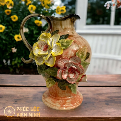 Bình Hoa Cao Cấp Đắp Nổi Độc Bản Gốm Sứ Bát Tràng - Phúc Lộc Viên Minh - VM461