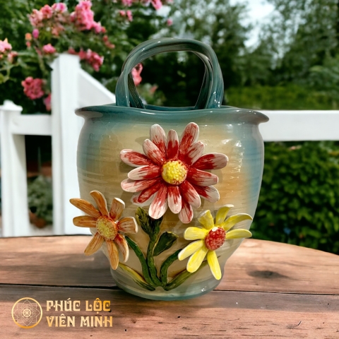Bình Hoa Cao Cấp Đắp Nổi Độc Bản Gốm Sứ Bát Tràng - Phúc Lộc Viên Minh - VM460