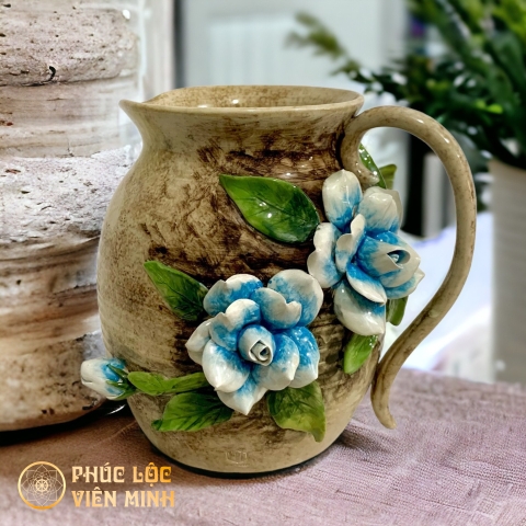 Bình Hoa Cao Cấp Đắp Nổi Độc Bản Gốm Sứ Bát Tràng - Phúc Lộc Viên Minh - VM459