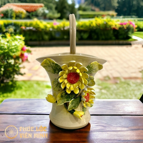 Bình Hoa Cao Cấp Đắp Nổi Độc Bản Gốm Sứ Bát Tràng - Phúc Lộc Viên Minh - VM458