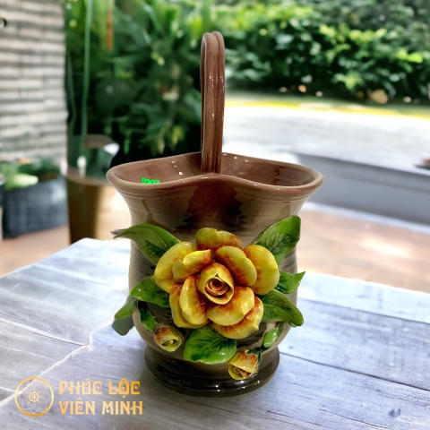 Bình Hoa Cao Cấp Đắp Nổi Độc Bản Gốm Sứ Bát Tràng - Phúc Lộc Viên Minh - VM456