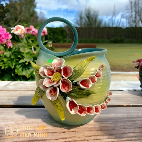 Bình Hoa Cao Cấp Đắp Nổi Độc Bản Gốm Sứ Bát Tràng - Phúc Lộc Viên Minh - VM454