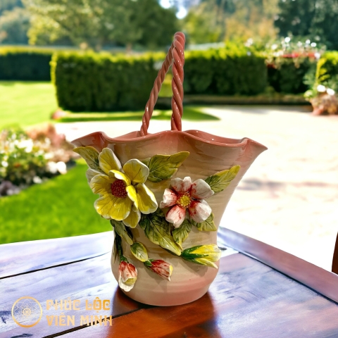 Bình Hoa Cao Cấp Đắp Nổi Độc Bản Gốm Sứ Bát Tràng - Phúc Lộc Viên Minh - VM448