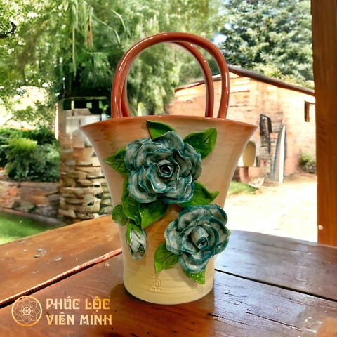 Bình Hoa Cao Cấp Đắp Nổi Độc Bản Gốm Sứ Bát Tràng - Phúc Lộc Viên Minh - VM446