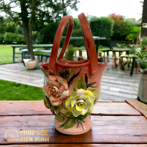 Bình Hoa Cao Cấp Đắp Nổi Độc Bản Gốm Sứ Bát Tràng - Phúc Lộc Viên Minh - VM444