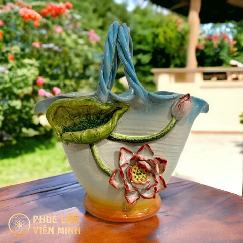 Bình Hoa Cao Cấp Đắp Nổi Độc Bản Gốm Sứ Bát Tràng - Phúc Lộc Viên Minh - VM443