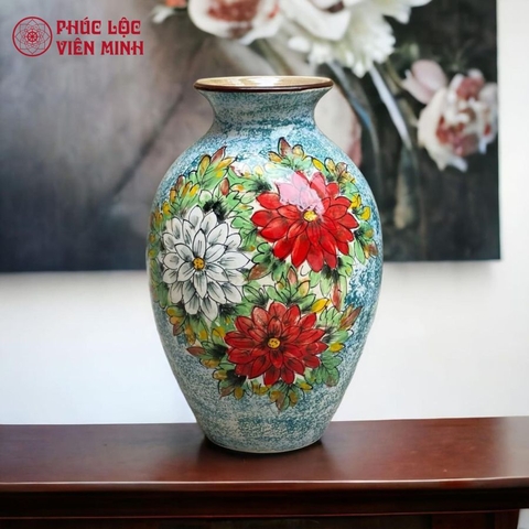 Bình Hoa Cao Cấp Vẽ Tay Độc Bản Gốm Sứ Bát Tràng - Phúc Lộc Viên Minh - VM339