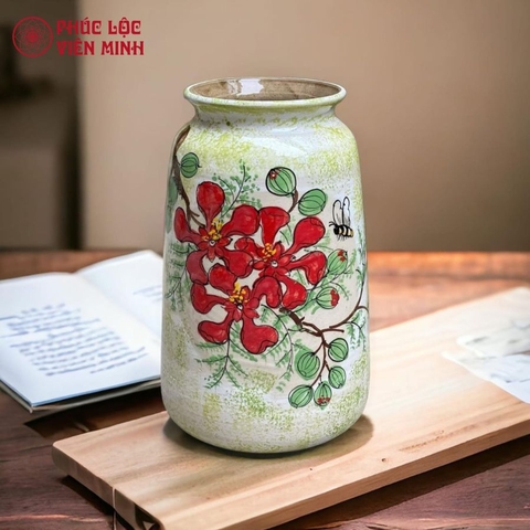 Bình Hoa Cao Cấp Vẽ Tay Độc Bản Gốm Sứ Bát Tràng - Phúc Lộc Viên Minh - VM337