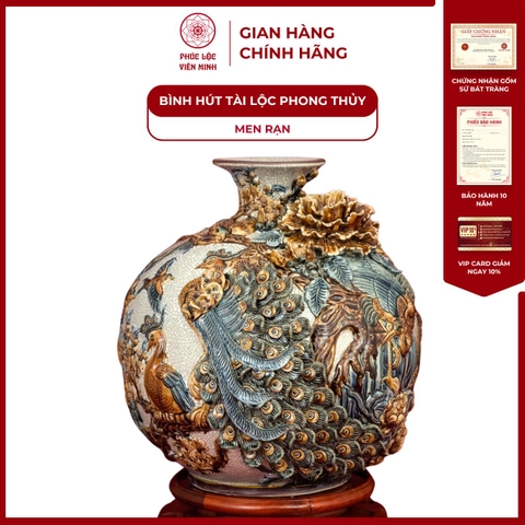 Bình Hút Lộc Công Danh Phú Quý Men Rạn Gốm Sứ Bát Tràng - Phúc Lộc Viên Minh