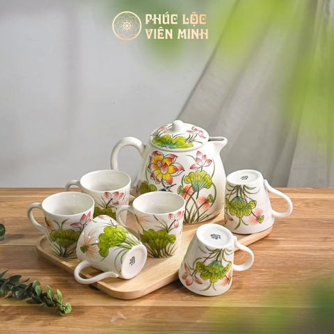 Bộ Ấm Chén Cao Cấp Gốm Sứ Bát Tràng - Phúc Lộc Viên Minh - VM152