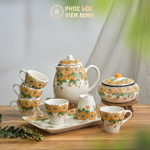Bộ Ấm Chén Cao Cấp Gốm Sứ Bát Tràng - Phúc Lộc Viên Minh