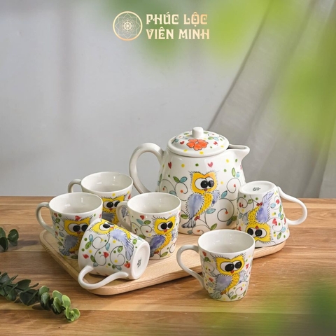 Bộ Ấm Chén Cao Cấp Gốm Sứ Bát Tràng - Phúc Lộc Viên Minh
