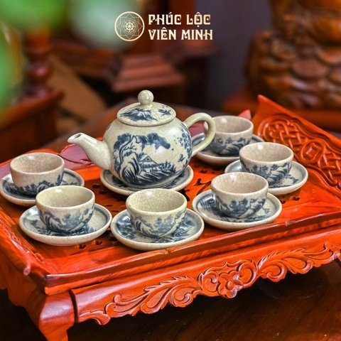 Bộ Ấm Chén Cao Cấp Gốm Sứ Bát Tràng - Phúc Lộc Viên Minh