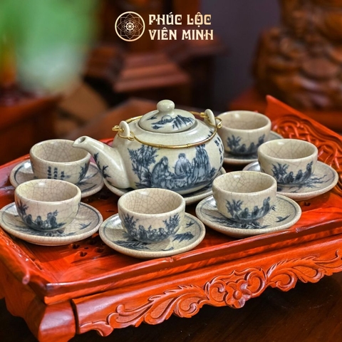 Bộ Ấm Chén Cao Cấp Gốm Sứ Bát Tràng - Phúc Lộc Viên Minh