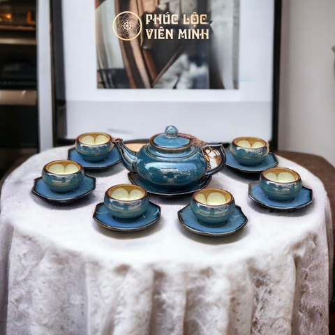 Bộ Ấm Chén Thiên Nga Xanh Cao Cấp Gốm Sứ Bát Tràng - Phúc Lộc Viên Minh