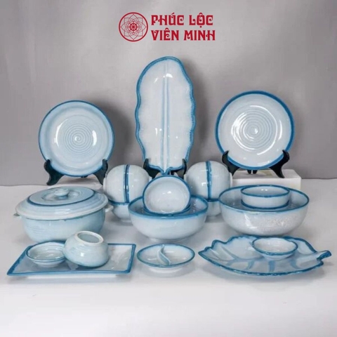 Bộ Bát Đĩa Gốm Sứ Bát Tràng Cao Cấp - Phúc Lộc Viên Minh - VM043
