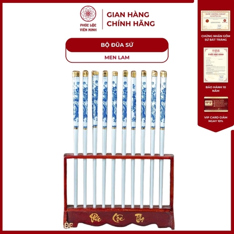 Bộ Đũa Sứ Men Lam Gốm Sứ Bát Tràng - Phúc Lộc Viên Minh