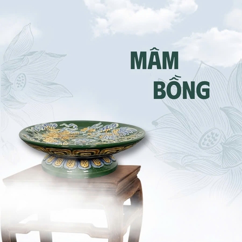 Mâm Bồng Men Xanh Lá Gốm Sứ Bát Tràng - Gốm Sứ Phúc Lộc Viên Minh - PLVM1555