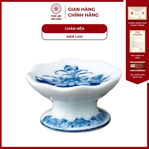 Chân Nến Họa Tiết Sen Men Lam Gốm Sứ Bát Tràng - Phúc Lộc Viên Minh