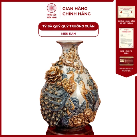 Tỳ Bà Phú Quý Trường Xuân 45cm Men Rạn Gốm Sứ Bát Tràng - Phúc Lộc Viên Minh