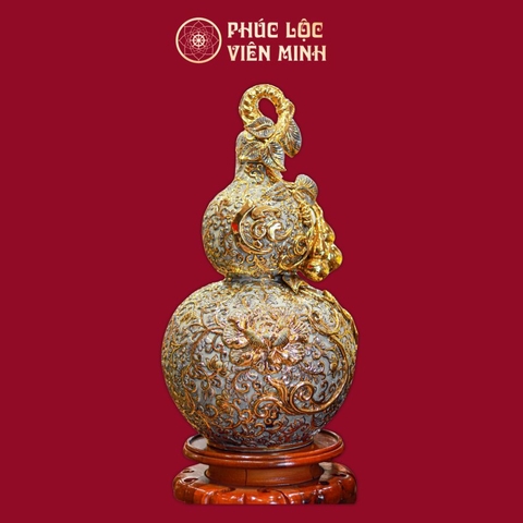 Hồ Lô Trăm Hoa Đua Nở Chữ Lộc Đắp Nổi Men Rạn Vẽ Vàng Gốm Sứ Bát Tràng - Phúc Lộc Viên Minh