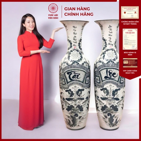 Đôi Lộc Bình Tài Lộc Gốm Sứ Bát Tràng - Phúc Lộc Viên Minh - PL1508