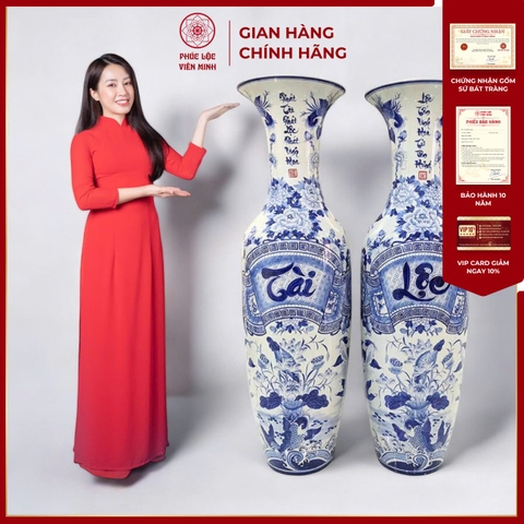 Đôi Lộc Bình Họa Tiết Tài Lộc Gốm Sứ Bát Tràng - Phúc Lộc Viên Minh - PL1507