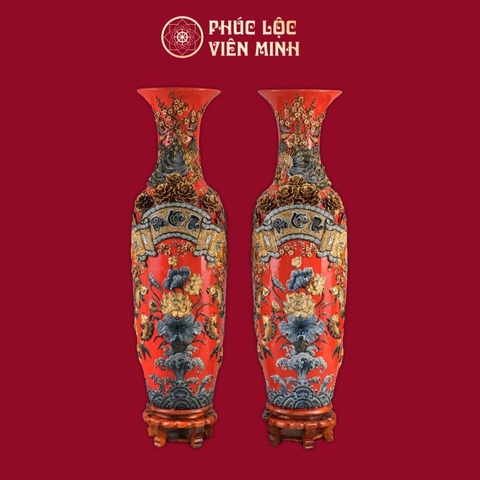 Lộc Bình Phúc Lộc Thọ Men Đỏ Gốm Sứ Gốm Sứ Bát Tràng - Phúc Lộc Viên Minh