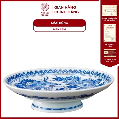 Mâm Bồng Họa Tiết Long Phụng Men Lam Gốm Sứ Bát Tràng - Phúc Lộc Viên Minh